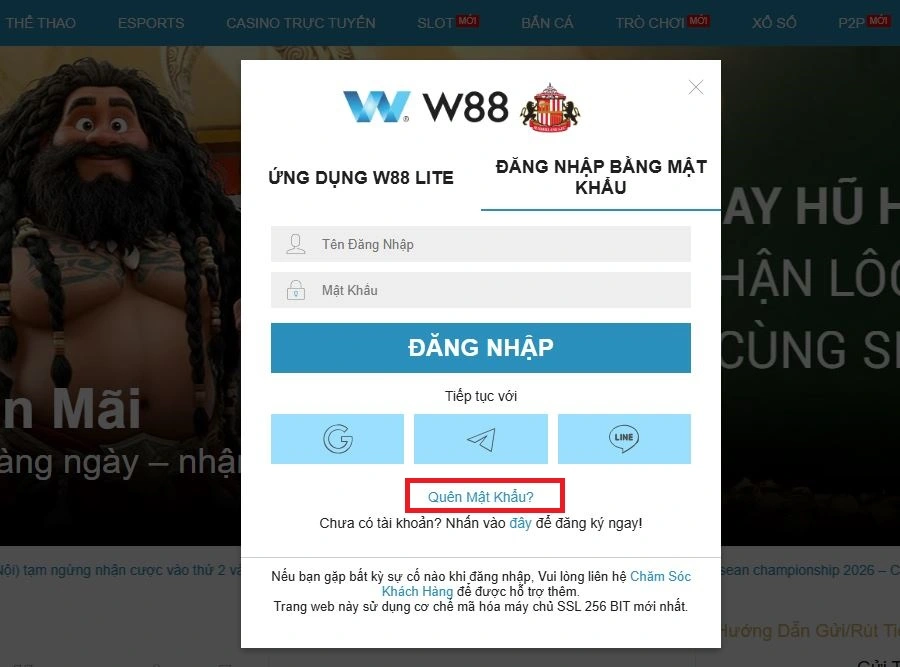 quen mat khau w88club